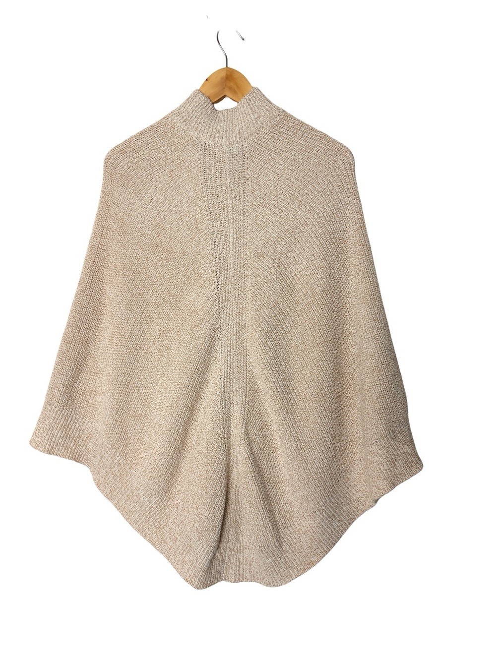 Roots Beige Mock Neck Knit Poncho Sweater Cape One Size O/S Recycled Fibres